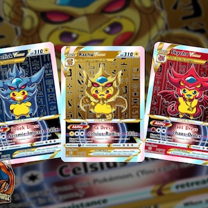 Chubelisk Rachu & Skychu Pikachu Cosplay Custom Pokemon Karten Set x3 Karten Holographic