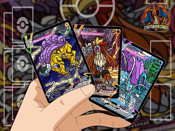 Entei Suicune Raikou Mosaic Custom Pokemon Card Set x3 Cards Common