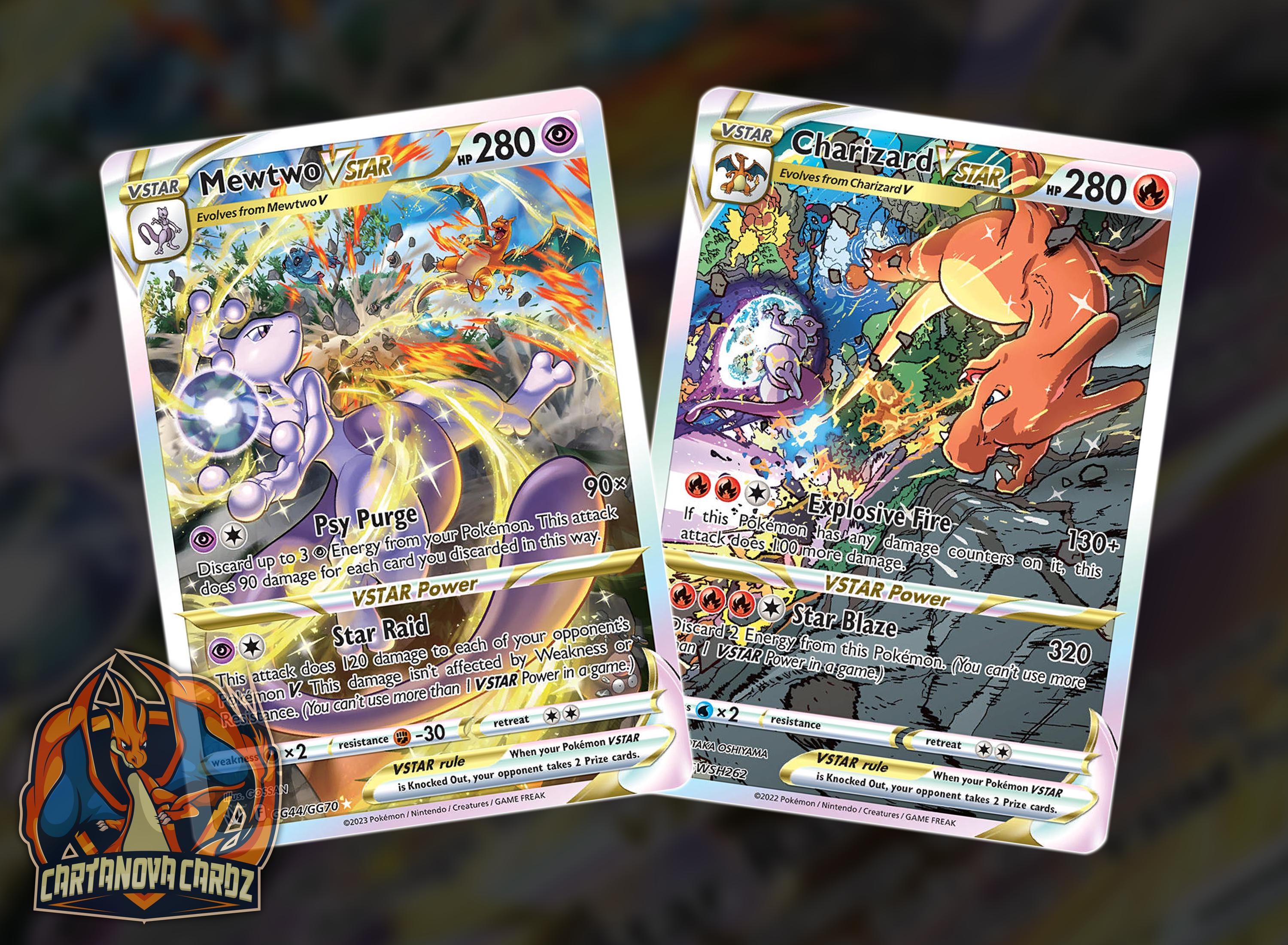 ポケモンカードセット Charizard V Mewtwo-GX Meowth Mewtwo & Charizard VSTAR Full Art Proxy Pokemon Card Set X2