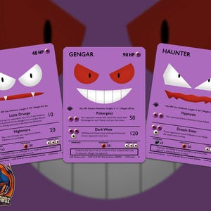 Gastly Haunter & Gengar Custom Pokemon Card Set x3 Cards Full Art Holographic