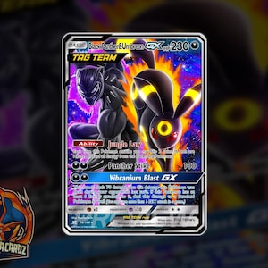 Black Panther & Umbreon Tag Team Custom Pokemon Cards Full Art Holographic