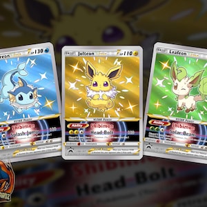Vaporeon Jolteon & Leafeon Shibimon Custom Pokemon Card Set x3 Cards Holographic