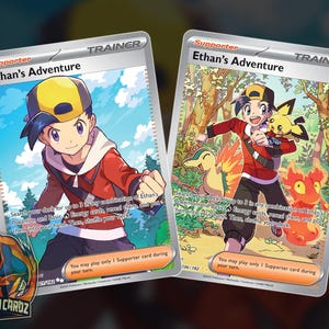 Ethan's Adventure Trainer Full Art Proxy Pokemon Card Set x2 Cards Holographic