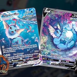 Vaporeon Vmax & V Full Art Proxy Pokemon Kartenset x2 Karten Holographic