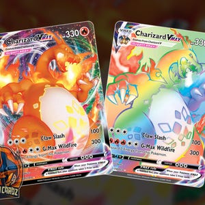 Charizard Vmax & Rainbow Full Art Proxy Pokemon Card Set x2 Card Holographic