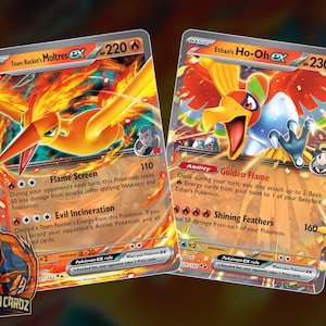 Team Rocket's Moltres Ex & Ethan's Ho-Oh Ex Proxy Pokemon Card Set x2 Cards Holographic