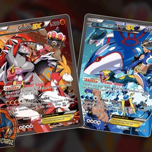 Team Magma's Groudon Ex & Team Aqua's Kyogre Ex Full Art Proxy Pokemon Card Set x2 Cards Holographic