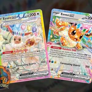 Eevee Ex Rainbow Full Art Proxy Pokemon Card Set x2 Cards Holographic
