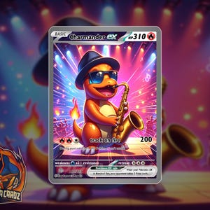 Charmander Saxophone Custom Pokemon Card Full Art Holographic