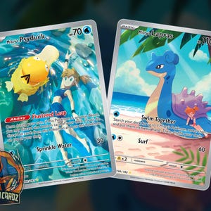 Misty's Psyduck & Lapras Full Art Proxy Pokemon Card Set x2 Cards Holographic