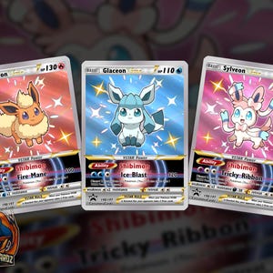 Flareon Glaceon & Sylveon Shibimon Custom Pokemon Card Set x3 Cards Holographic
