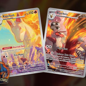 Rapidash & Blaziken Full Art Proxy Pokemon Card Set x2 Cards Holographic