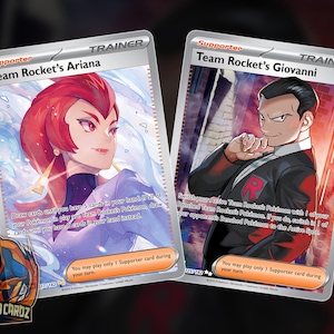 Team Rocket's Ariana & Giovanni Trainer Full Art Proxy Pokemon Card Set x2 Cards Holographic