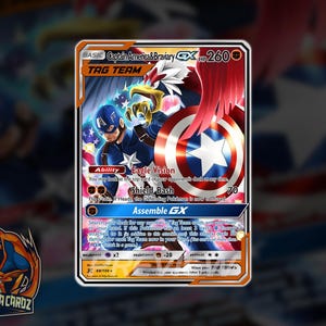 Carta Pokemon personalizzata Captain America & Braviary Tag Team Full Art Olografica