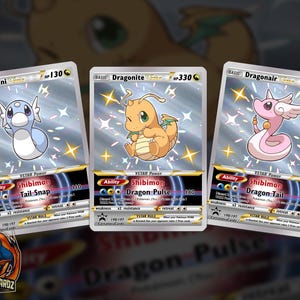 Dratini Dragonair & Dragonite Shibimon Custom Pokemon Card Set x3 Cards Holographic