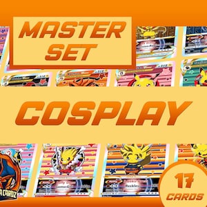 Master Set Pikachu Cosplay Custom Pokemon Card Set x17 Cards Holographic