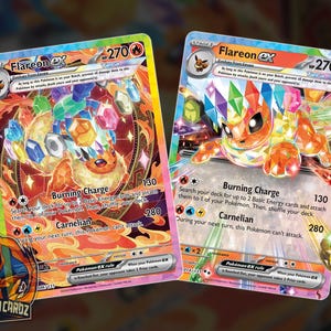 Flareon Ex & Rainbow Full Art Proxy Pokemon Card Set x2 Cards Holographic