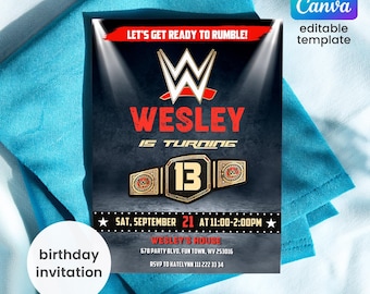 Wrestling birthday invitation, boy birthday invite, fighting invitation, printable editable invitation template, instant download, boy bday