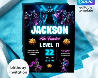 Printable birthday invitation, boy Gamer invitation, editable invite template, Video Game Party, teenager boy birthday, instant download
