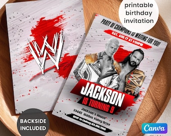Wrestling birthday invitation, boy birthday invite, fighting invitation, printable editable invitation template, instant download, boy bday