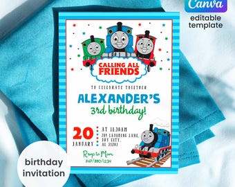 Printable Thomas Train Birthday invitation, editable Thomas party invite, birthday boy, 1st first bday, 2nd second party Chugga Chugga Choo