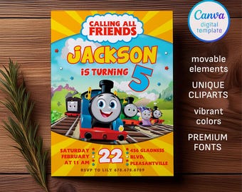 Printable Thomas Train Birthday invitation, editable Thomas party invite, birthday boy, 1st first bday, 2nd second party Chugga Chugga Choo