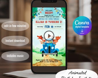 Animated Farm Animals birthday invitation, Blue Truck invitation, Oink Moo Baa invite, Little Blue, Barnyard Animals invite video template,