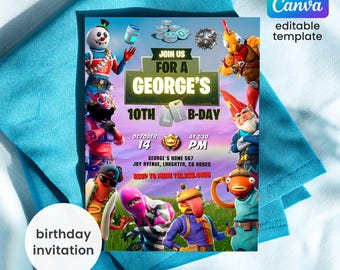 Printable birthday invitation, Boy Gamer invitation, editable invite template, video game party, tennager boy birthday, instant download