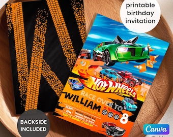 Cars birthday invitation, hot racing invite, wheels invitation, boy birthday party invitation template, printable editable evite