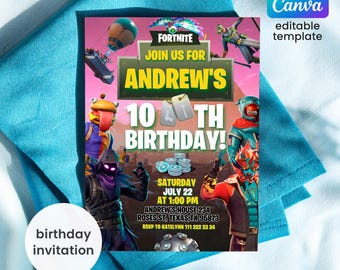 Printable birthday invitation, boy Gamer invitation, editable invite template, Video Game Party, teenager boy birthday, instant download