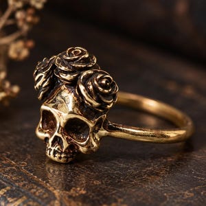 small skull ring Bohemian ring skull and rose gothic ring boho gypsy Vintage style in solid brass  makoy