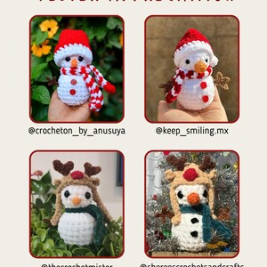 Amigurumi Snowman PDF Pattern, Mini Snowman with 4 Outfits, Christmas Crochet Tutorial, Xmas Winter Plush image 6