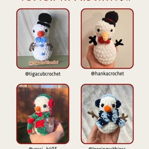Amigurumi Snowman PDF Pattern, Mini Snowman with 4 Outfits, Christmas Crochet Tutorial, Xmas Winter Plush image 7