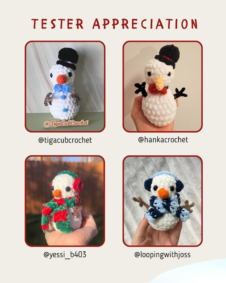 Amigurumi Snowman PDF Pattern, Mini Snowman with 4 Outfits, Christmas Crochet Tutorial, Xmas Winter Plush image 7