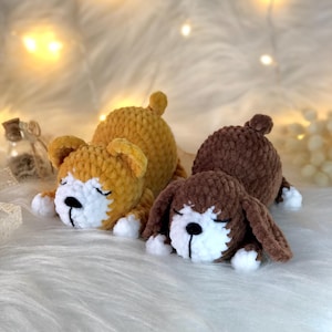 Sleepy Puppy Plushie , Soft Cuddly Dog Plush, Perfect Gift for Kids & Adults , Adorable Sleepy Dog Plush Toy, Amigurumi Dog, Crochet Puppy