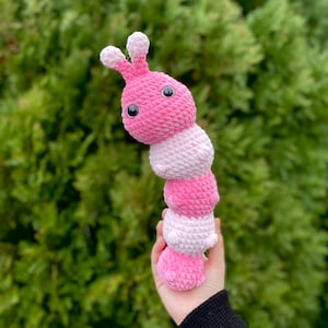 Pink Caterpillar Plush – Handmade Crochet Amigurumi Toy – Soft Colorful Stuffed Animal – Cute Gift for Kids & Collectors