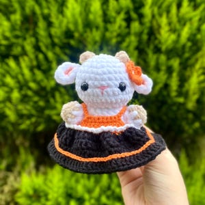 Cute Goat Plush in Dress – Handmade Crochet Amigurumi Toy – Soft Stuffed Animal – Charming Gift for Plushie Lovers - Baby Goat Plushie
