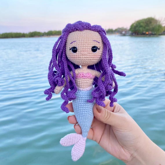 Marina the Mermaid Doll – Handmade Purple-haired Crochet Doll