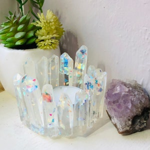 Opal Quartz Crystal Point Tea Light Holder | Resin Home Decor | Paper Weight | Candle Holder