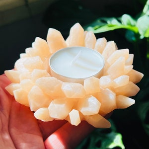 Peach Crystal Point Tea Light Holder | Resin Home Decor | Paper Weight | Candle Holder | Votive Holder