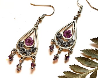 Flower Earrings | Floral Earrings | Colorful Trendy Earrings | Silver Earrings | Boho Earrings | Purple Flower Earrings