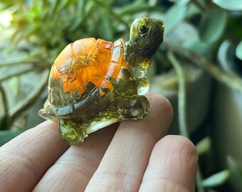 Resin Turtle Figurine | Moss Decor | Miniature Tortoise | Nature Terrarium | Turtle Decor Statue | Earthy Paper Weight | Botanical Decor