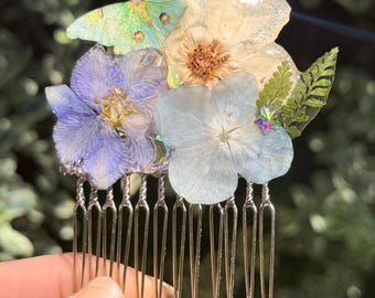 Hair Comb | Floral Botanical Hair Fork | Flower Decorative Hair Pin | Wedding Hair Accessory | Whimsical Magical Goddess Hair | Luna Moth