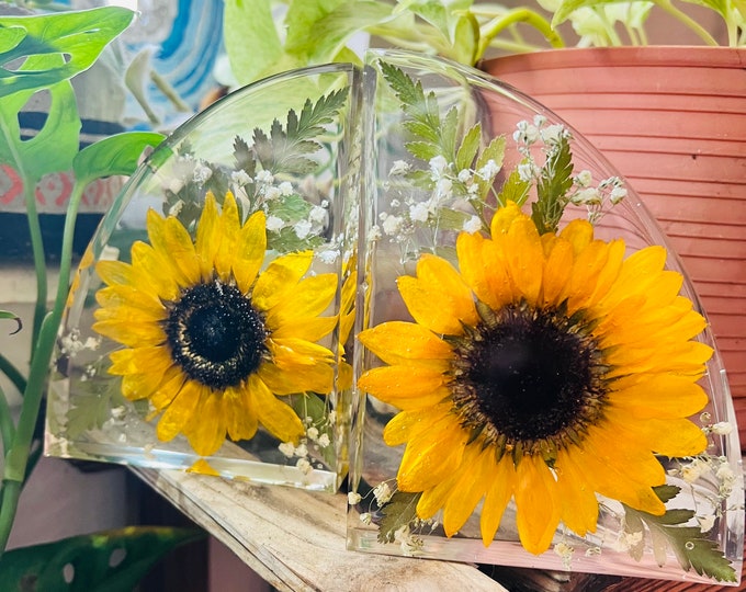 Floral Bookends Sunflower Bookends Sunflower Shelf Decor Botanical