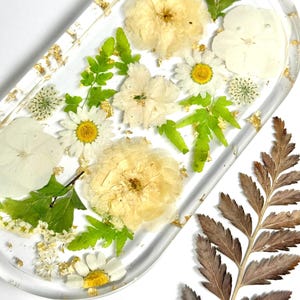 Clear Tray White Flowers | Resin Floral Trinket Tray | Ring Dish | Decorative Flower Tray | Flower Jewelry Dish | White Decor