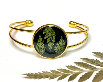 Fern Cuff Bracelet | Adjustable Gold Cuff | Flower Bracelet | Pressed Leaf Jewelry | Nature Inspired | Plant Lover | Gift for Mom