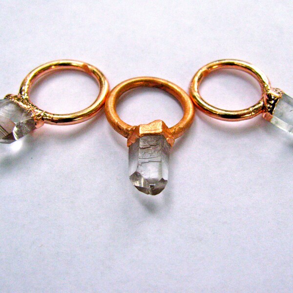 Electroformed Ring Quartz and Copper Plated Healing Gemstone Statement Midi Ring