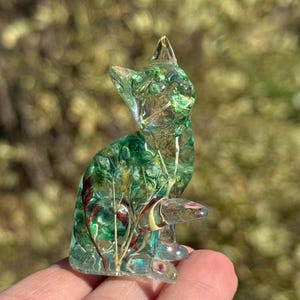 Resin Cat Figurine | Flower Cat | Nature Terrarium | Animal Decor Statue | Paper Weight | Kitten Decor