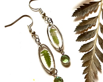 Pressed Leaf Earrings | Floral Earrings | Colorful Trendy Earrings | Silver Filigree Earrings | Boho Earrings | Fern Leaf Earrings