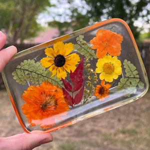 Pressed Leaves Tray Floral Trinket Tray Ring Dish Decorative Flower Tray Botanical Home Decor Jewelry Dish Soap Dish image 1